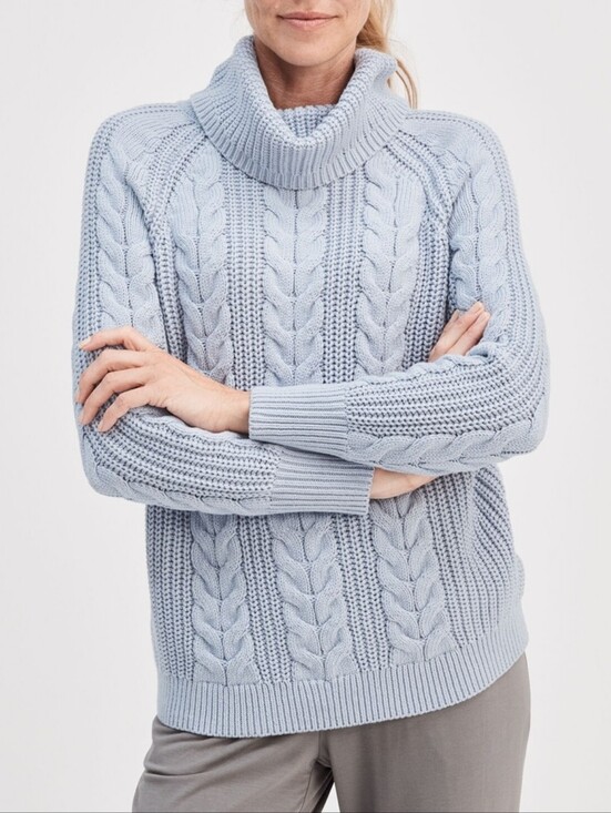 Talbots Sweaters - Talbots Haven Well Within Cowlneck Cable Knit Sweater Small Light Blue Oversized